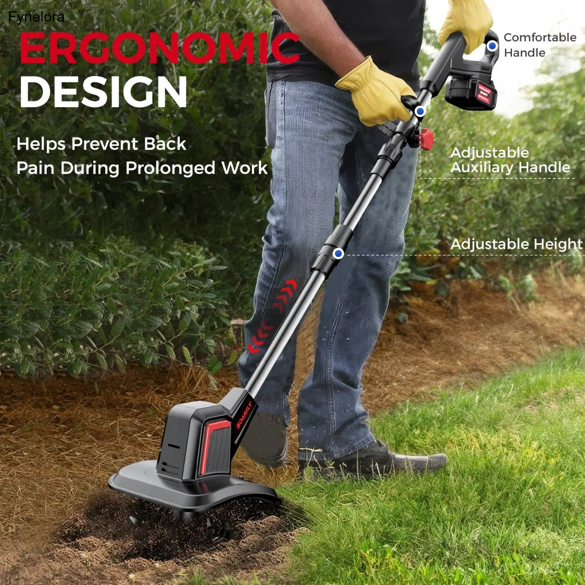 20V Cordless Tiller, 360 RPM, 9" Width, 6.6" Depth, 48 Tines, 2×4.0AH Batteries & Charger