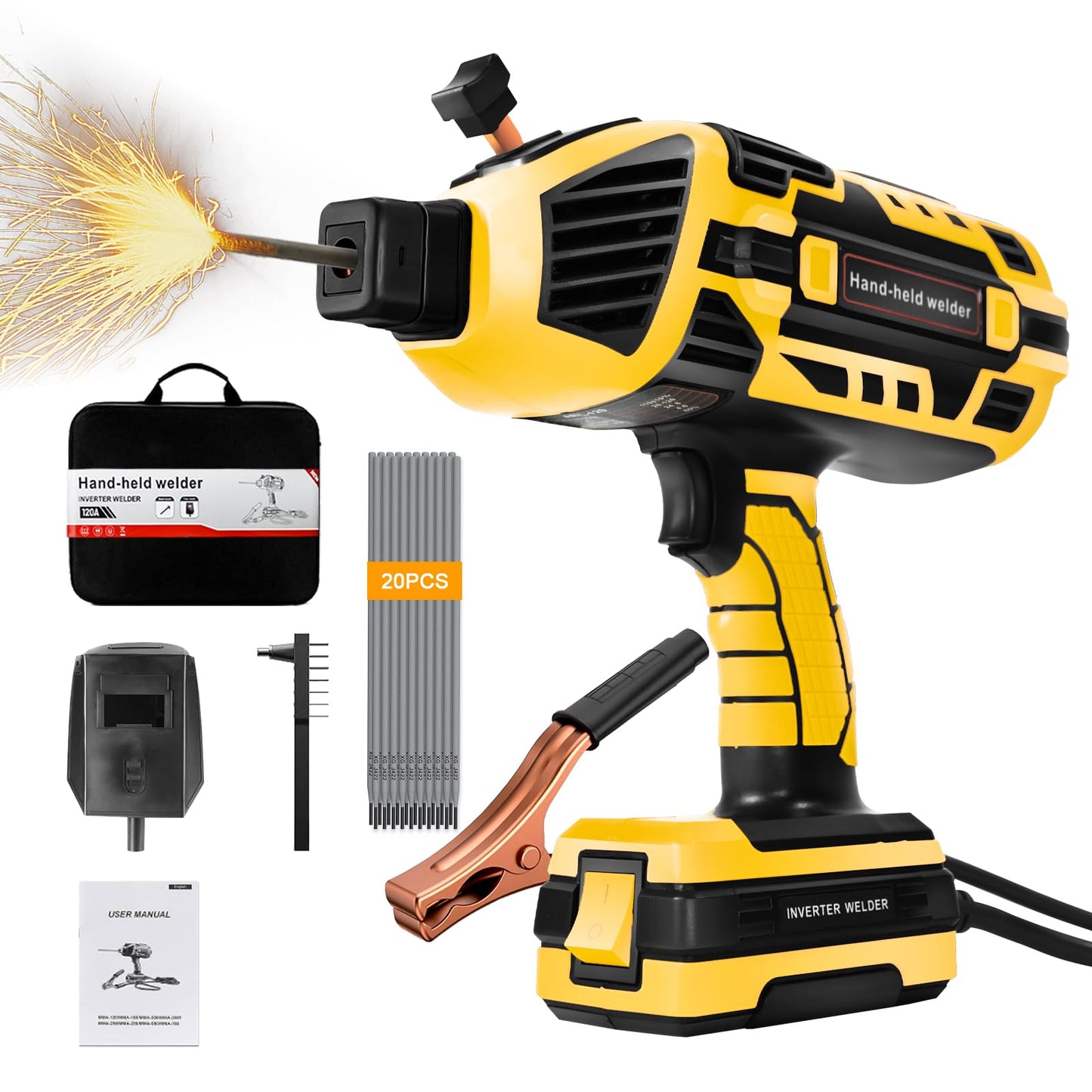 110V Handheld Welder Gun, IGBT Inverter, 5 Adjustable Currents, for 1/16"-1/8" Rods