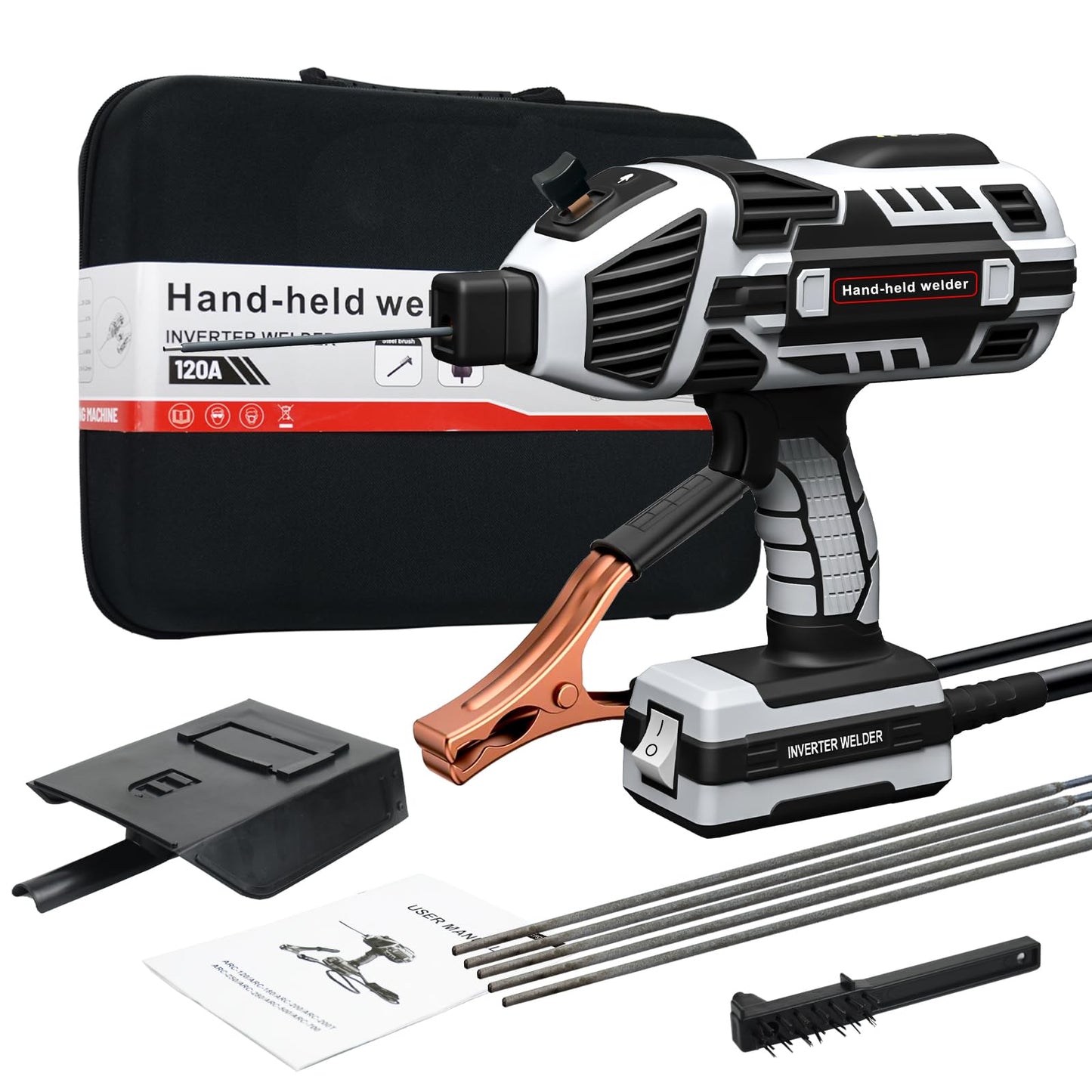 110V Handheld Welder Gun, IGBT Inverter, 5 Adjustable Currents, for 1/16"-1/8" Rods